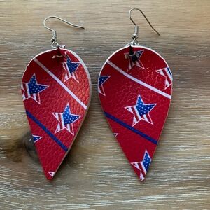 Pair Red White & Blue Star Flag Earrings Tear Drop ear rings American